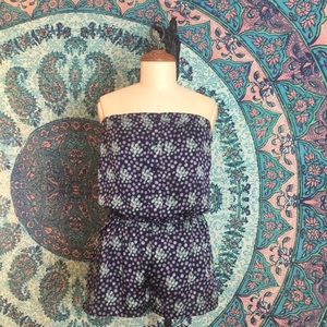 Blue Strapless Short Romper